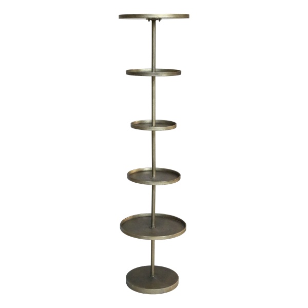 Etajeră decorativă din metal cu 5 tăvi, finisaj alamă antichizată, H160 cm