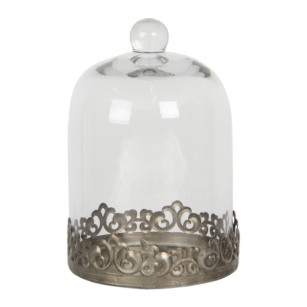 Tava pentru prajituri, argintie, din metal, cu capac din sticla, Ø14x21 cm