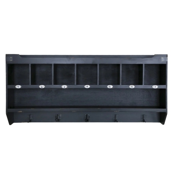 Etajera de perete, neagra, MDF, cu 7 compartimente, aspect vintage