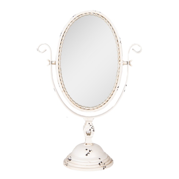 Oglinda bej, de masa, din metal, cu aspect vintage, 34x16x50 cm