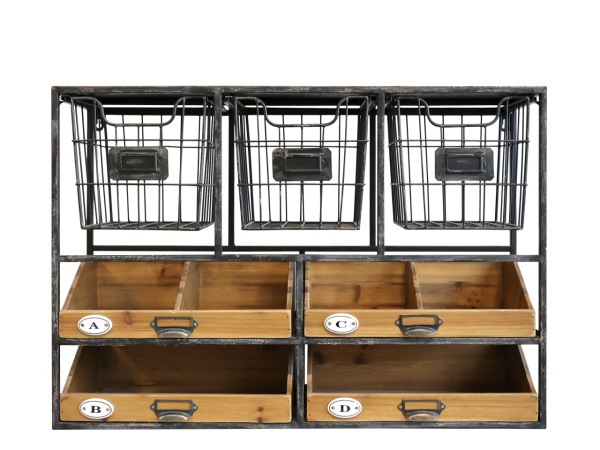 Raft de perete cu sertare din lemn de brad, French Country