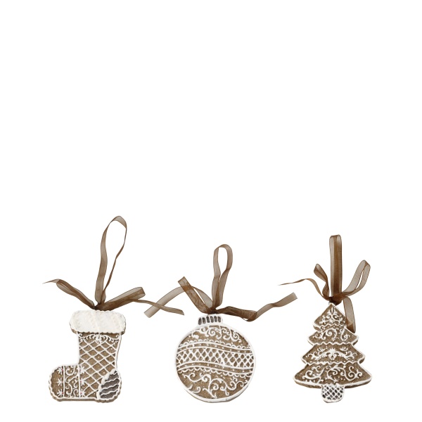 Set 3 ornamente pentru brad din rășină, pictate manual, „Noël”