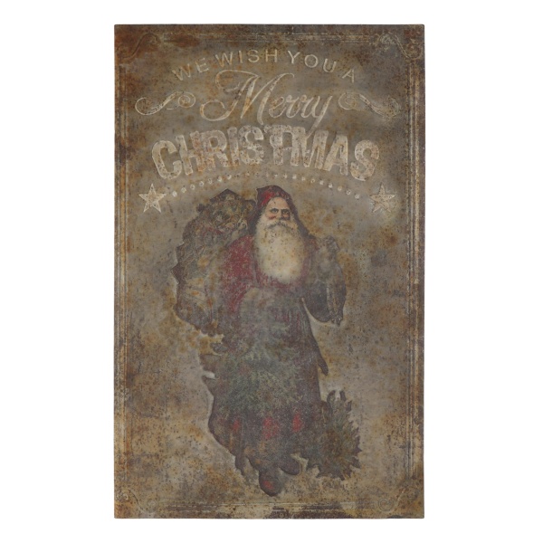 Tablou decorativ vintage din metal, H100/L64 cm, „Vintage Santa”