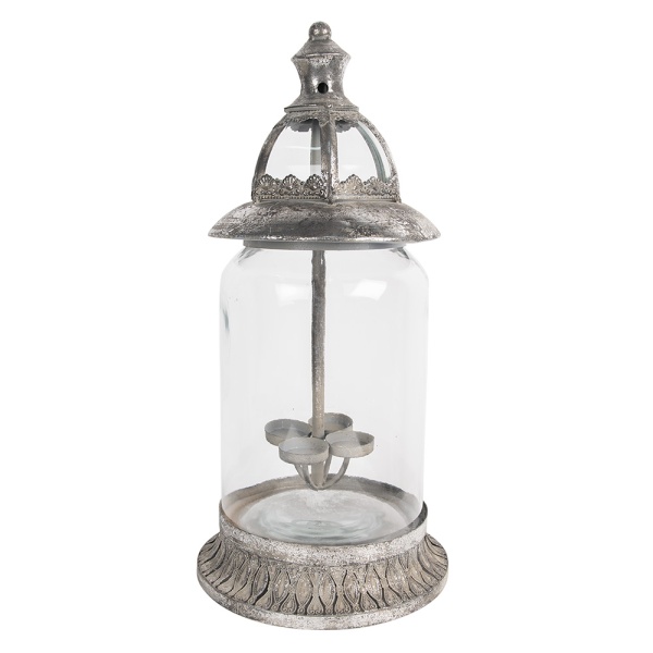 Felinar argintiu, din metal, aspect vintage, H44 cm