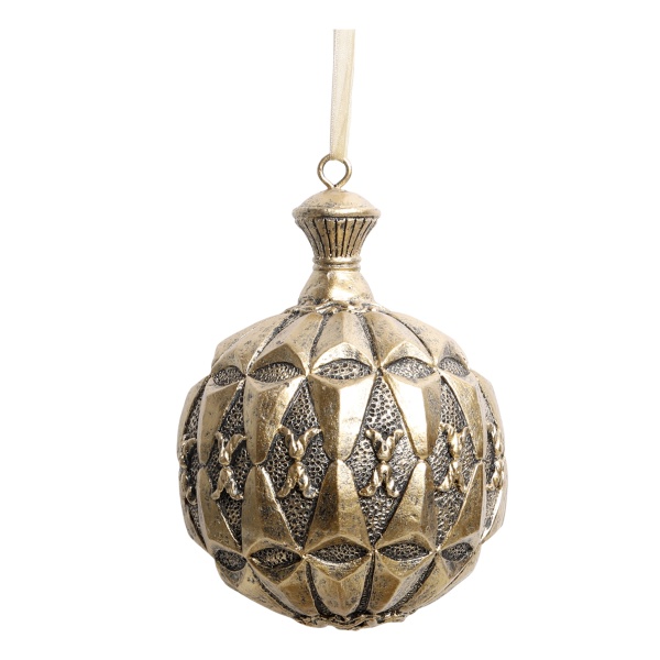 Glob vintage auriu pentru bradul de Crăciun, H14,5/D10 cm, „Antique Gold”