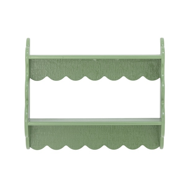 Raft vintage din lemn masiv verde, cu bordură decorativă, „Salla", 49,5 x 15 x 40,5 cm - Img 1