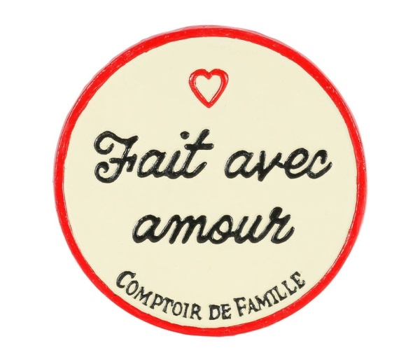 Suport din fontă pentru vase fierbinți „Fait avec amour” – ivoire și roșu, Ø24 cm