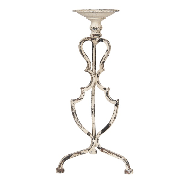 Suport lumanare bej, din metal, aspect vintage, H51 cm