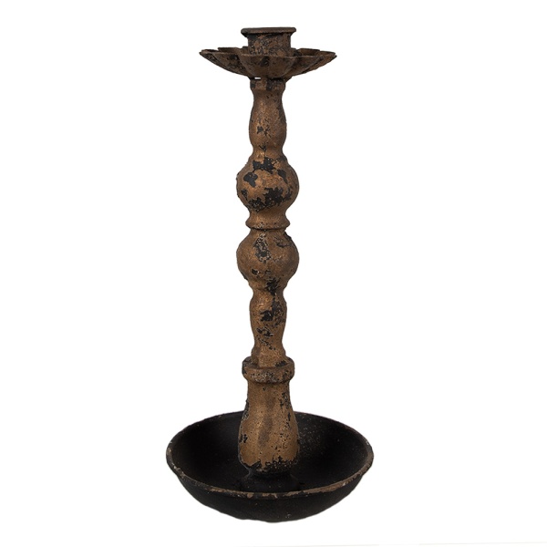 Suport lumanare, negru, din metal, aspect vintage, H25 cm