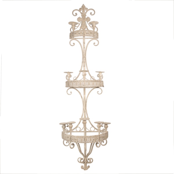 Sfesnic 10 lumanari, bej, din metal, aspect vintage,44x19x143 cm
