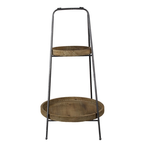 Suport pliabil din metal, cu 2 tavi de servire din lemn, Ø49x74 cm
