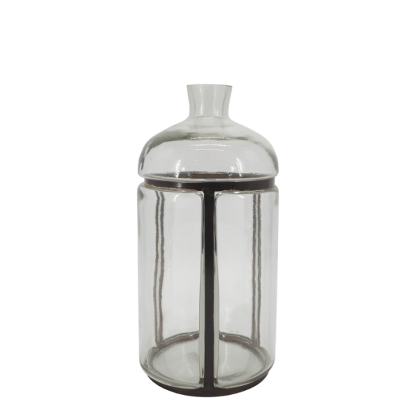 Vas decorativ din sticlă transparentă vintage, cu decor alamă antichizată, 38x18 cm, „Old French" - Img 1