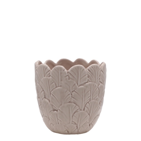 Ghiveci taupe din portelan, cu model, H11.5/D12 cm, Fayence