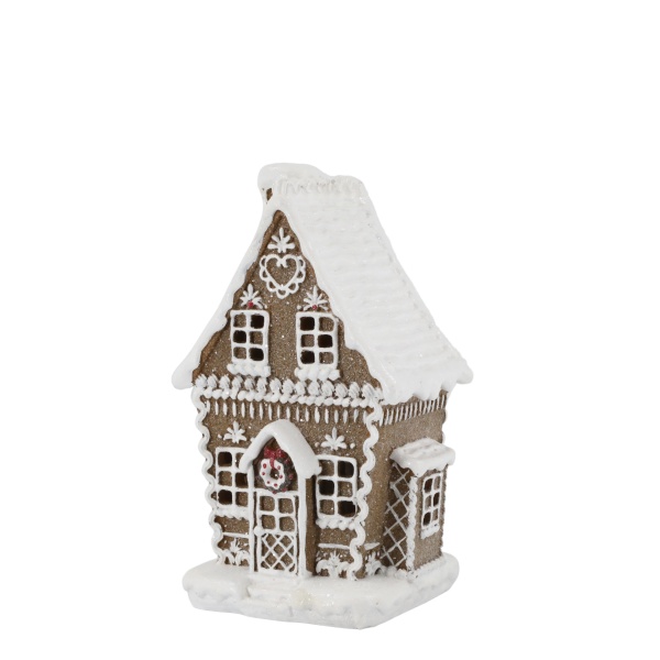 Căsuță de turtă dulce din rășină, pictată manual, cu LED, „Noël Biscuit House”