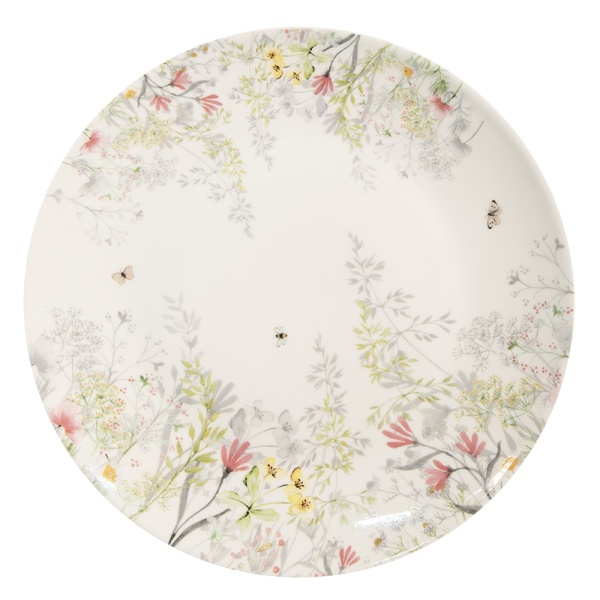 Farfurie alba, din portelan, cu motive florale, Ø 20 cm, Flowers