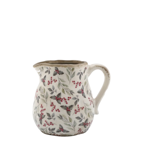 Carafă din ceramică cu frunze și fructe de pădure, aspect vintage, H15.5/L16/W13 cm