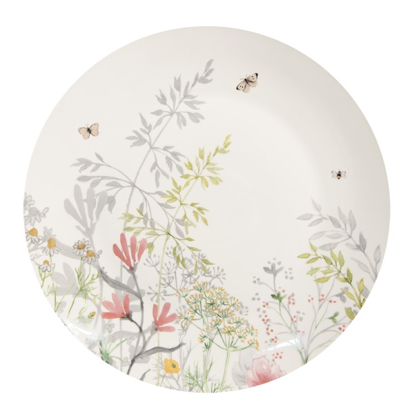 Farfurie alba, din portelan, cu motive florale, Ø 26 cm, Flowers