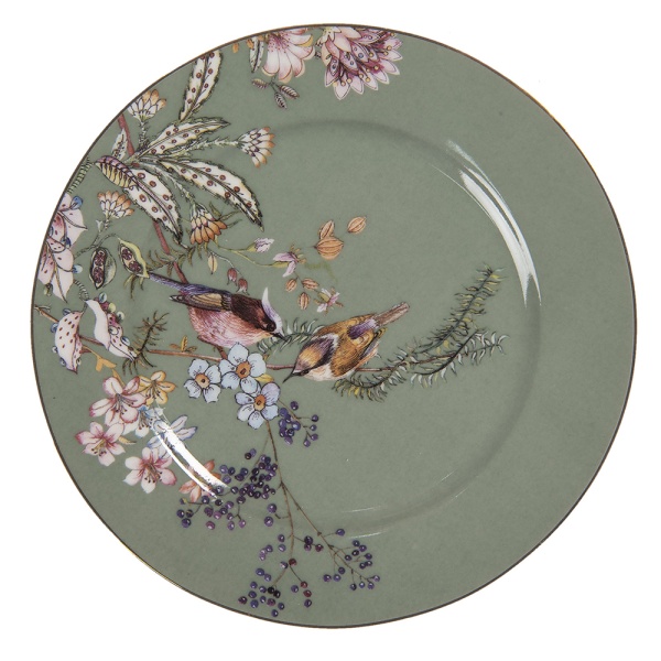 Farfurie verde, din ceramica, cu motive florale, Ø15 cm, Bloom