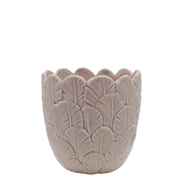 Ghiveci taupe din portelan, cu model, H13.5/D13.5 cm, Fayence