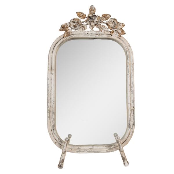 Oglinda de masa, bej, din metal, cu aspect vintage, 25x6x48 cm