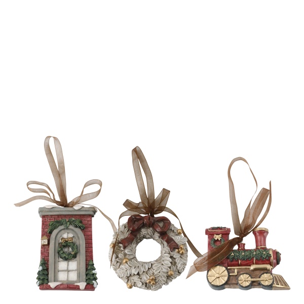 Set 3 ornamente pentru brad din rășină, pictate manual, „Noël Cherry”
