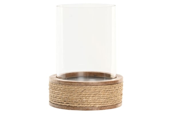 Suport lumânare Cottage decorativ maro din lemn de mango cu structură din frânghie, "Rovena" - Img 1