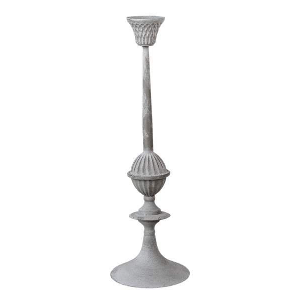 Suport pentru lumanare, gri, din metal, aspect vintage, Ø15x50 cm