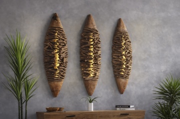 Aplică de perete din rădăcină de tec reciclat, maro, cu LED, finisaj natural, 140 x 49 x 10 cm, „Laon” - Img 2