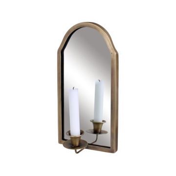 Aplică de perete vintage cu oglindă și suporturi pentru lumânări, alamă antichizată, „Wall Sconce Mirror" - Img 5