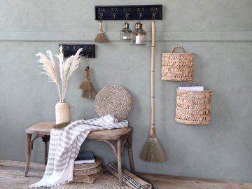 Bancheta din lemn de cauciuc, rattan si rachita , cu aspect vintage, Old French - Img 5