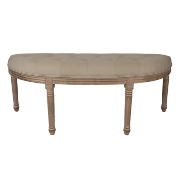 Bancheta shabby chic 2 locuri, semirotund, bej, stofa, 125x41x48 cm