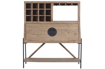 Bar din lemn de acacia maro și metal negru, finisaj natural, 145 x 124 x 45 cm, „Orissa”