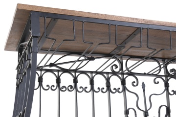 Bar din metal și lemn, în stil romantic și industrial, negru și natur, cu suport pentru sticle și pahare, 97 x 144 x 42 cm, „Périgord” - Img 8