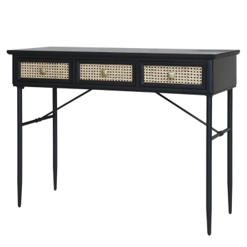 Birou cu sertare din lemn, ratan și metal, negru, 80 x 110 x 42 cm, „Old French” - Img 1