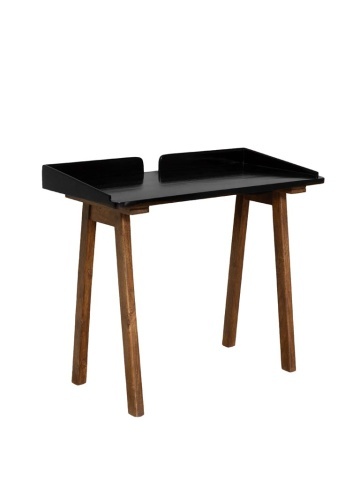 Birou vintage din lemn de mango, cu blat negru lăcuit și picioare conice, natur, finisaj lucios, 99×49.5×84.5 cm, „Beckett"