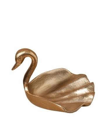 Bol decorativ din aluminiu, auriu, model lebădă cu aripi în valuri, finisaj lucios, 13 x 20 x 18 cm, „Cygne”