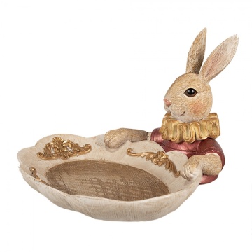 Bol decorativ din polirasină cu iepure, auriu/crem, 22x21x15 cm - Img 2
