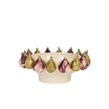Bol mare din ceramică stoneware cu smochine sculptate și glazură reactivă, D34×H14 cm, „Fig Bowl"