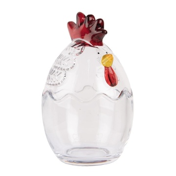 Borcan decorativ din sticlă, transparent, model găină, Ø 10x17 cm