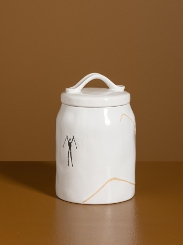 Borcan din ceramică albă cu motive de iarnă pictate manual, 19,5 × 12 cm, „Slalom" - Img 4