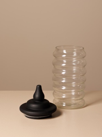 Borcan din sticla, cu capac din lemn de mango, H23cm, Zaraya - Img 3