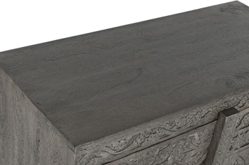 Bufet îngust în stil etnic din lemn de mango, gri, cu 2 uși sculptate manual și zăvor din lemn, 90 x 91,5 x 40 cm, „Arvane” - Img 4