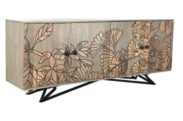 Bufet natur , din metal si lemn de mango , cu design "Grey flowers" - Img 11