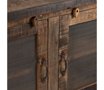 Bufet rustic din lemn de mango și acacia, natur, cu 2 uși cu plasă metalică și mânere din metal, 76 x 115 x 42 cm, „Campagne” - Img 6
