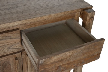 Bufet rustic din lemn de ulm reciclat, natur, cu 4 uși, 4 sertare și îmbinări din lemn la vedere, 90 x 183 x 55 cm, „Castrel” - Img 5
