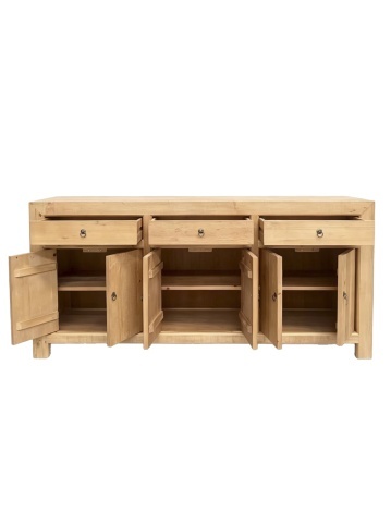 Bufet rustic din lemn de ulm reciclat, natur, cu 6 uși, 3 sertare și mânere cu inel din metal, 84 x 180 x 45 cm, „Tourrettes” - Img 4