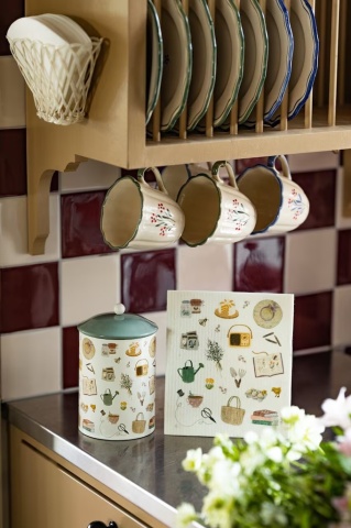 Cană din ceramică pictată manual, Ø 10,5 x H 9,5 cm, verde, „Esther Wildflower" - Img 2