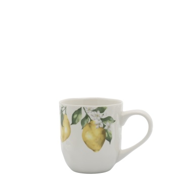 Cană din porțelan alb cu motiv lămâi, 9.5x9 cm, „Maison Citron"