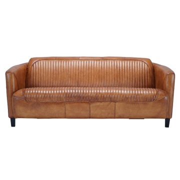 Canapea 2 locuri din piele naturală, cognac, aspect vintage, Pilot, 175 x 86 x 68 cm - Img 1