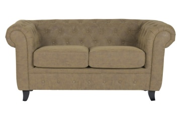 Canapea Chesterfield 2 locuri din piele ecologică maro deschis, cu perne detașabile și picioare curbate din lemn, 76 x 160 x 82 cm, „Sir” - Img 9